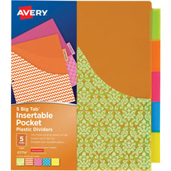 Avery 5-Big Tab Insertable Pocket Plastic Dividers, 1/ST