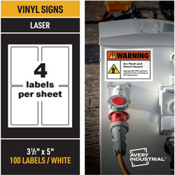 Avery Adhesive Printable Vinyl Signs, 3 1/2 in x 5 in, 4 / Sheet, 25 Total Sheets, 100 Total Labels