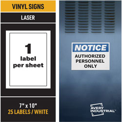 Avery Adhesive Printable Vinyl Signs, 5 in x 7 in Length, White, 25/Pack