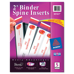 Avery Binder Spine Inserts, 2" Spine Width, 4 Inserts/Sheet, 5 Sheets/Pack (AVE89107)