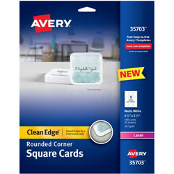 Avery Square Clean Edge Cards with Sure Feed Technology, Laser, 2.5 x 2.5, White, 180 Cards, 9 Cards/Sheet, 20 Sheets/Pack