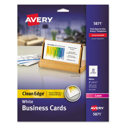 Avery Clean Edge Business Cards, Laser, 2 x 3 1/2, White, 200/Pack (AVE5871)