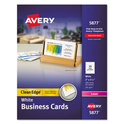 Avery Clean Edge Business Cards, Laser, 2 x 3 1/2, White, 400/Box (AVE5877)