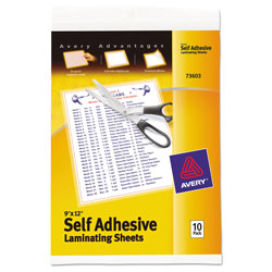 Avery Clear Self-Adhesive Laminating Sheets, 3 mil, 9" x 12", Matte Clear, 10/Pack (AVE73603)