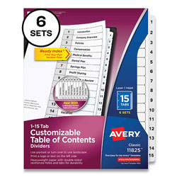 Avery Customizable Table of Contents Ready Index Black and White Dividers, 15-Tab, 1 to 15, 11 x 8.5, 6 Sets