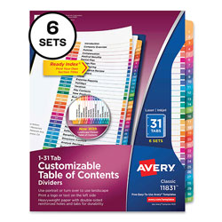 Avery Customizable Table of Contents Ready Index Multicolor Dividers, 31-Tab, 1 to 31, 11 x 8.5, 6 Sets