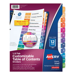 Avery Customizable TOC Ready Index Multicolor Dividers, 12-Tab, Letter (AVE11141)