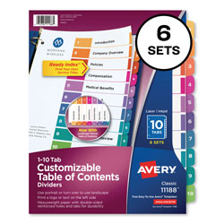 Avery Customizable TOC Ready Index Multicolor Dividers, 10-Tab, Letter, 6 Sets (AVE11188)