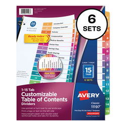 Avery Customizable TOC Ready Index Multicolor Dividers, 15-Tab, Letter, 6 Sets
