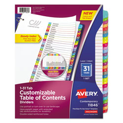 Avery Customizable TOC Ready Index Multicolor Dividers, 1-31, Letter