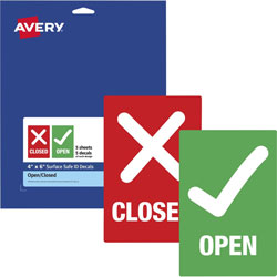 Avery Decal, inOpen/Closed in ,F/Table/Chair,4 inX6 in ,10/Pk,Rd/Gn