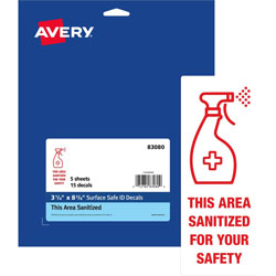 Avery Decals, inThis Area Sanitized in , Wall,3-1/4 inX8-3/8 in ,15/Pk,Mi