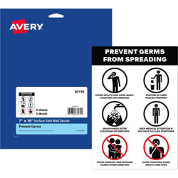 Avery Decals,  inPrevents Germs Spreading in ,Wall,7 inX10 in ,5/Pk,We