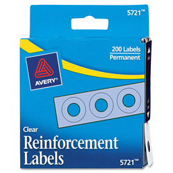 Avery Dispenser Pack Hole Reinforcements, 1/4 in Dia, Clear, 200/Pack