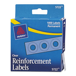 Avery Dispenser Pack Hole Reinforcements, 1/4 in Dia, Clear, 1000/Pack