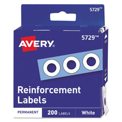 Avery Dispenser Pack Hole Reinforcements, 1/4 in Dia, White, 200/Pack