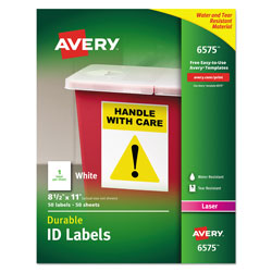 Avery Durable Permanent ID Labels with TrueBlock Technology, Laser Printers, 8.5 x 11, White, 50/Pack (AVE6575)