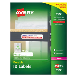 Avery Durable Permanent ID Labels with TrueBlock Technology, Laser Printers, 0.63 x 3, White, 32/Sheet, 50 Sheets/Pack (AVE6577)