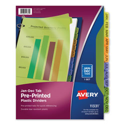 Avery Durable Preprinted Plastic Tab Dividers, 12-Tab, Jan. to Dec., 11 x 8.5, Assorted, 1 Set