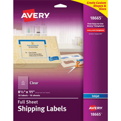 Avery Easy Peel Mailing Labels for Inkjet Printers, 8 1/2 inx11 in, Clear, 10 per Pack