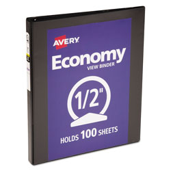 Avery Economy View Binder with Round Rings , 3 Rings, 0.5 in Capacity, 11 x 8.5, Black