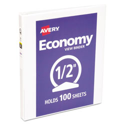 Avery Economy View Binder with Round Rings , 3 Rings, 0.5 in Capacity, 11 x 8.5, White