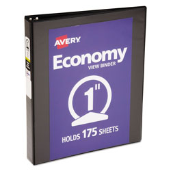 Avery Economy View Binder with Round Rings , 3 Rings, 1 in Capacity, 11 x 8.5, Black