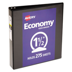 Avery Economy View Binder with Round Rings , 3 Rings, 1.5 in Capacity, 11 x 8.5, Black