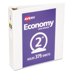 Avery Economy View Binder with Round Rings , 3 Rings, 2 in Capacity, 11 x 8.5, White