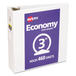 Avery Economy View Binder with Round Rings , 3 Rings, 3 in Capacity, 11 x 8.5, White