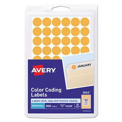 Avery Handwrite Only Self-Adhesive Removable Round Color-Coding Labels, 0.5 in dia., Neon Orange, 60/Sheet, 14 Sheets/Pack