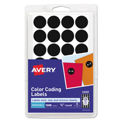 Avery Handwrite Only Self-Adhesive Removable Round Color-Coding Labels, 0.75 in dia., Black, 28/Sheet, 36 Sheets/Pack
