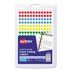 Avery Handwrite Only Self-Adhesive Removable Round Color-Coding Labels, 0.25 in dia., Assorted Colors, 192/Sheet, 4 Sheets/Pack