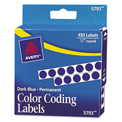 Avery Handwrite-Only Self-Adhesive Removable Round Color-Coding Labels in Dispensers, 0.25 in dia., Dark Blue, 450/Roll