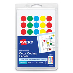 Avery Handwrite-Only Self-Adhesive  inSee Through in Removable Round Color Dots, .75 in dia., Assorted Colors, 35/Sheet, 29 Sheets/Pack