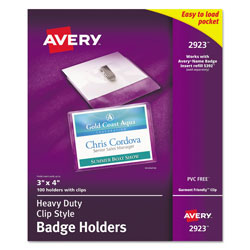 Avery Heavy-Duty Clip-Style Badge Holders, Horizontal, 4 x 3, Clear, 100/Box