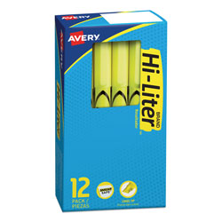 Avery HI-LITER Pen-Style Highlighters, Chisel Tip, Fluorescent Yellow, Dozen (AVE23591)