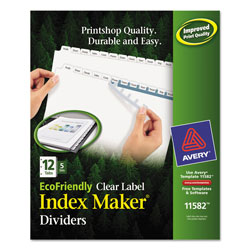 Avery Index Maker EcoFriendly Print and Apply Clear Label Dividers with White Tabs, 12-Tab, 11 x 8.5, White, 5 Sets