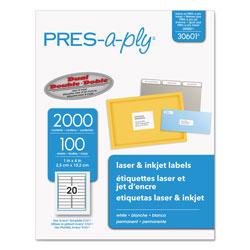 Avery Labels, Laser Printers, 1 x 4, White, 20/Sheet, 100 Sheets/Box (AVE30601)