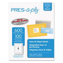 Avery Labels, Laser Printers, 3.33 x 4, White, 6/Sheet, 100 Sheets/Box (AVE30604)