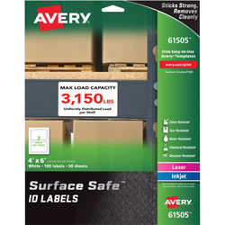 Avery Labels, Removable, Surface Safe, 4 inx6 in, 100/PK, White