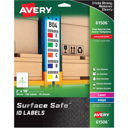 Avery Labels, Removable, Surface Safe, 2 inx10 in, 200/PK, White