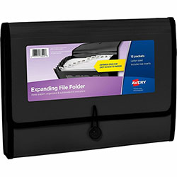 Avery Letter, A4 Recycled Expanding File, 425 Sheet Capacity, 13 Pocket(s), Polypropylene, Plastic, Fabric, Black, 100% Recycled
