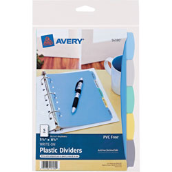 Avery Mini Durable Write-On Plastic Dividers, 5 1/2 inx8 1/2 in, 5-Tab Set, Multicolor