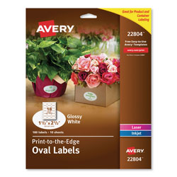 Avery Oval Labels w/ Sure Feed & Easy Peel, 1 1/2 x 2 1/2, Glossy White, 180/Pack