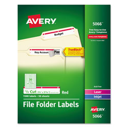 Avery Permanent TrueBlock File Folder Labels with Sure Feed Technology, 0.66 x 3.44, White, 30/Sheet, 50 Sheets/Box (AVE05066)