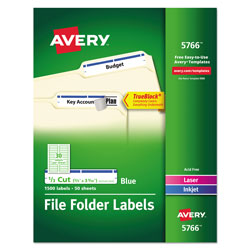Avery Permanent TrueBlock File Folder Labels with Sure Feed Technology, 0.66 x 3.44, White, 30/Sheet, 50 Sheets/Box (AVE5766)