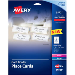 Avery Tent Cards, White/Gold, 3.75 in x 1.44 in, 6 Cards/Sheet, 25 Sheets/Pack