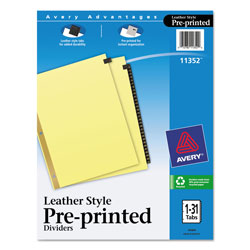 Avery Preprinted Black Leather Tab Dividers w/Gold Reinforced Edge, 31-Tab, Ltr