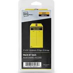 Avery Preprinted MAINTENANCE RECORD Hang Tags - 5.75 in Length x 3 in Width - 25 / Pack - Card Stock - Yellow
